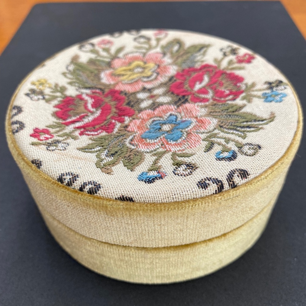 Vintage Italian jewelry  trinket box with tapestry top